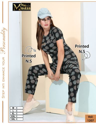 Black Printed Ladies Cotton Night Suits