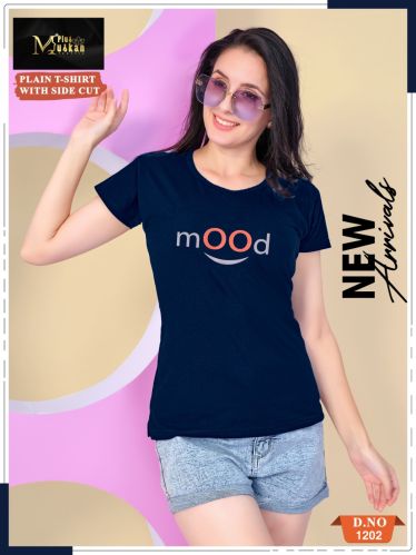 Cotton Black Printed Women T Shirts, Packaging Type : Packet