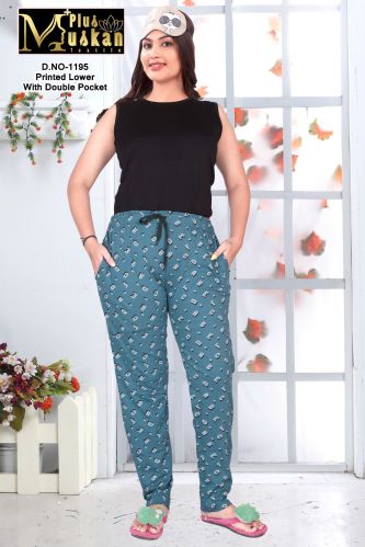 Green Women Printed Cotton Lower, Length : Ankle-length