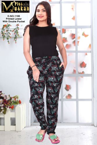 Women Printed Cotton Lower, Color : Black ( Base ), Length : Full