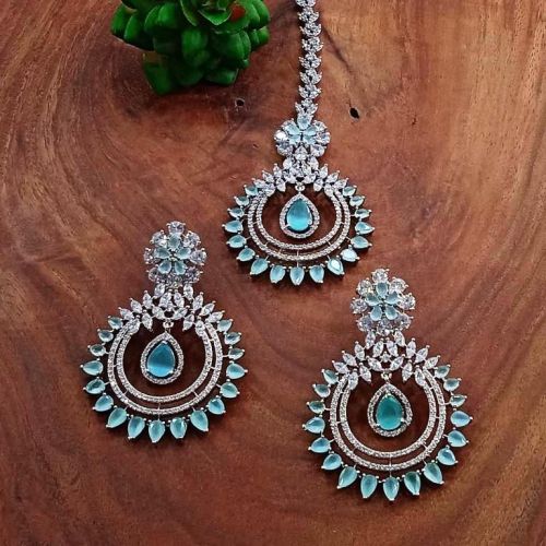 Indiacz Silver Brass Earrings Maang Tikka Set, Color : All Color