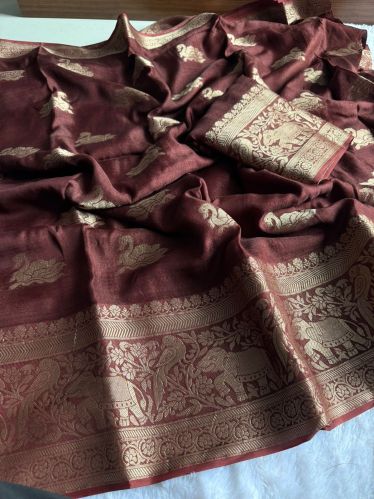 Unstitched Jute Silk Sarees Party Wear, Technics : Machine Made