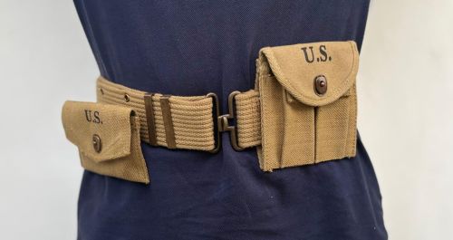 Ww2 Us American Webbing Khaki Pistol Belt with Crabine Pouch and First Aid Pouch