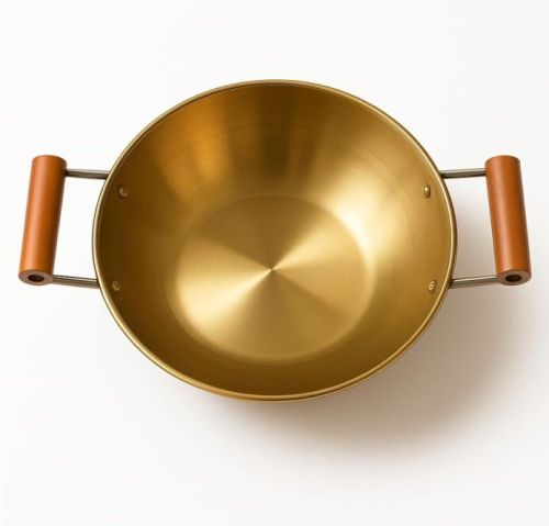 Plain Brass Kadhai with Wooden Handles, Color : Golden for Kitchen Use