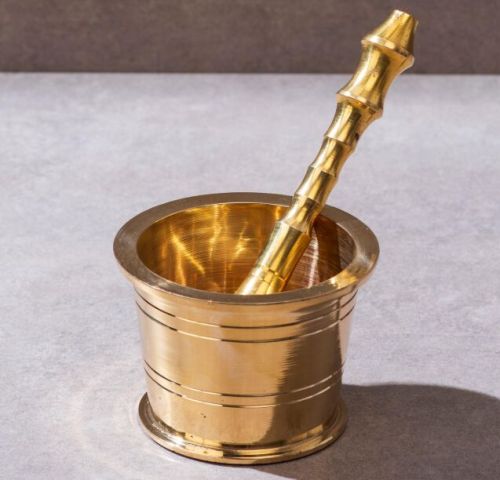Lining Brass Mortar and Pestle (Okhli) Set, Color : Golden