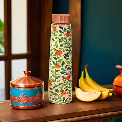 Home Decor International Copper Bottle In Petals Design