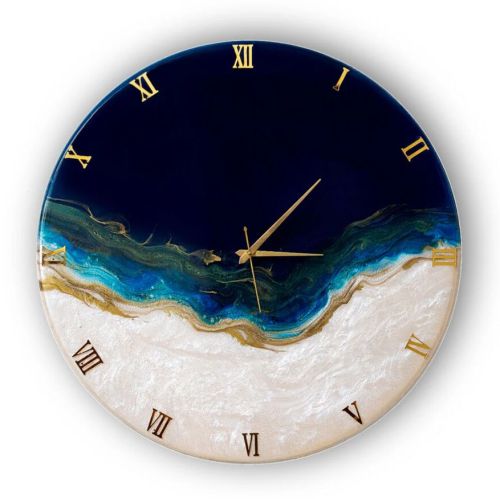 Modern Art Resin Royal Blue Silent Clock, Color : Multicolor 30cm