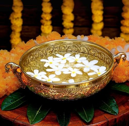 Polished Metal Home Decor International Urli In Peacock Design