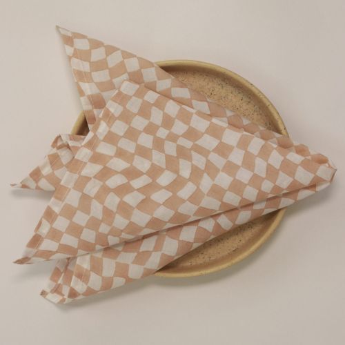Cotton Checkered Peach Table Napkins Standard