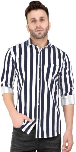Cotton Blend Mens Casual Striped Shirt Daily Wear
