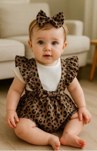 Baby Leopard Print Romper Short Sleeve Romper Set