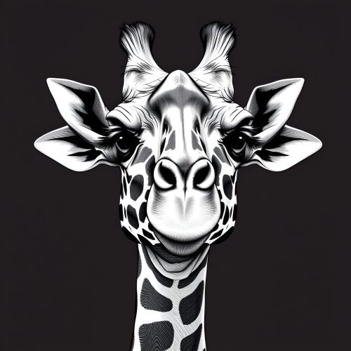 Black White Giraffe Portrait Digital Art Wall Painting