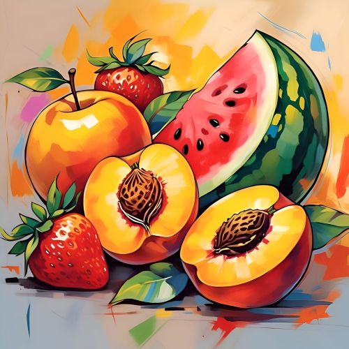 Matte Finish Mixed Fruits Still Life Canvas Painting for Wall Decoration