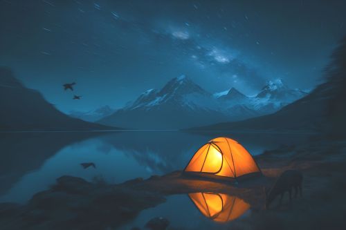 Matte Finish Night Camping Digital Canvas Painting Modern