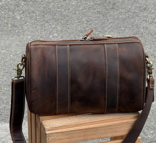 Rk Overseas Plain Cow Hunter Leather Duffle Bag 29x14x17 Cm