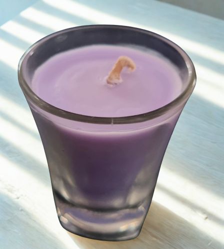 Polished Plain Shot Glass Wax Candle, Color : Lavender 3 Cm