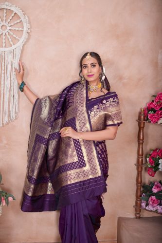 9736 Purple Zari Work Weaving Banarasi Soft Silk Saree