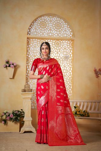 9737 Hot Pink Jari Work Weaving Banarasi Soft Silk Saree