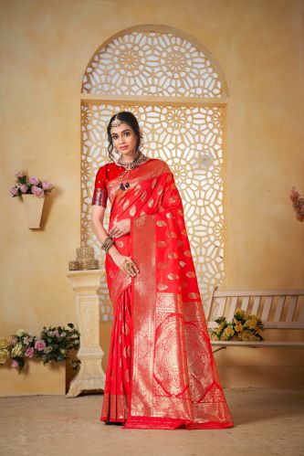 9737 Red Jari Work Weaving Banarasi Soft Silk Saree