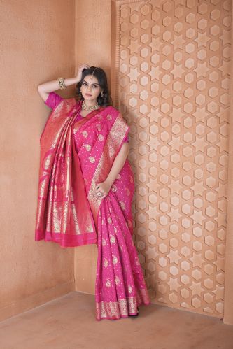 9776 Bright Magenta Zari Work Weaving Banarasi Soft Silk Saree