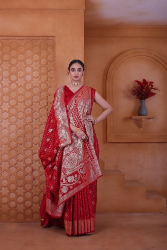 9778 Deep Red Jari Work Weaving Banarasi Soft Silk Saree
