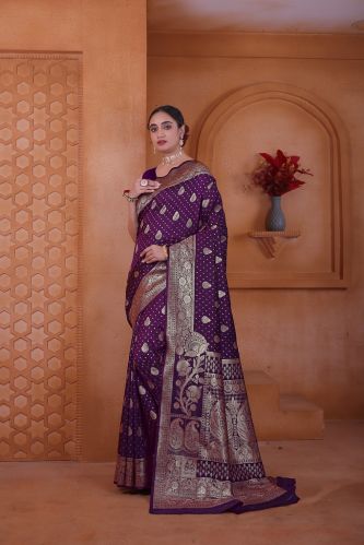 9778 Purple Zari Work Weaving Banarasi Soft Silk Saree