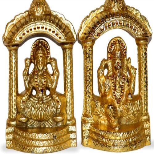 Carved Polished 245 Inch Aluminium Laxmi Ganesh Statue