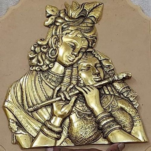 Carved Polished Aluminium Radha Krishna Wall Frame