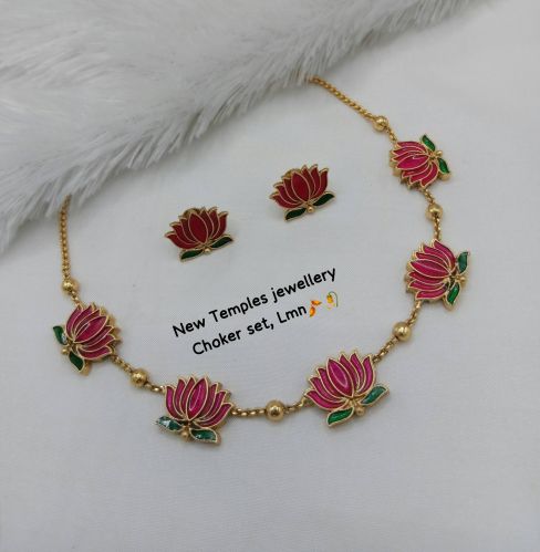 Lotus Gold Choker Necklace Set Adjustable
