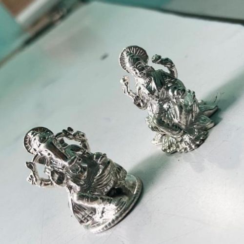 Carved Polished Silver Laxmi Ganesh Statue Standard
