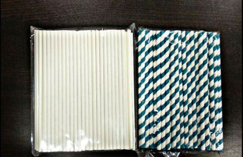 Paper Straw 6 Mm White/ Blue
