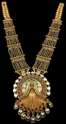 Designer Gold Long Temple Necklace Weddings, Festivals