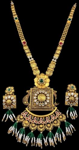 Ethnic Kundan Gold Long Necklace Set Wedding, Party, Festival