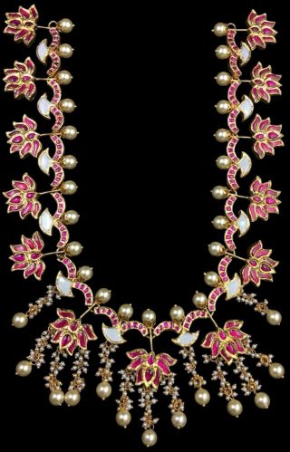 Ethnic Meenakari Lotus Pearl Drop Long Necklace