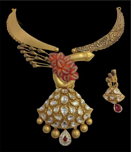 Handcrafted Peacock Motif Bridal Gold Necklace Set