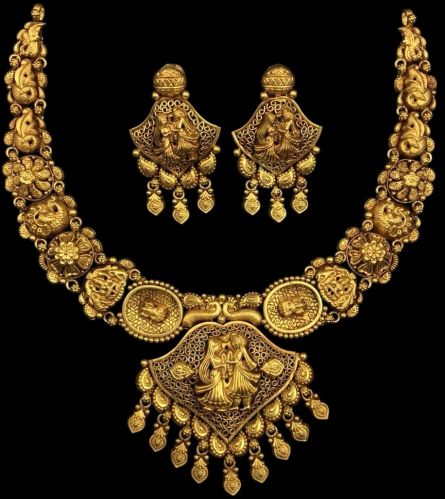 Radha Krishna Hand Crafted Meenakari Temple Necklace Set