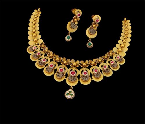 Royal Designer Antique Gold Necklace Set, Purity : 22crt