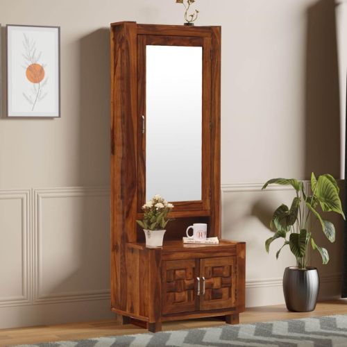 Polished Plain Brown Sheesham Wood Dressing Table for Home