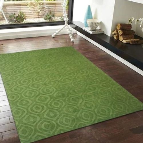 Smooth Woolen Green Printed Hand Tufted Carpet for Home, Office, Hotel