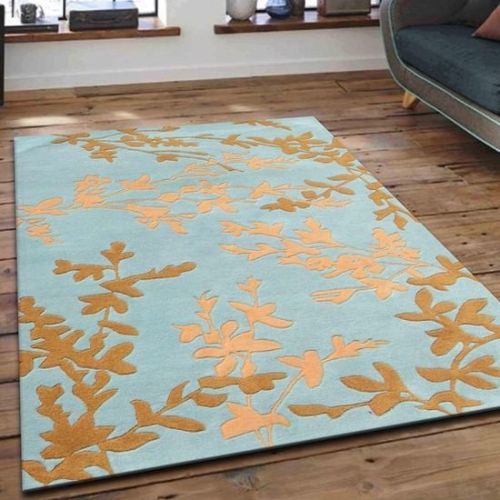 Woolen Smooth Leaf Print Hand Tufted Carpet, Color : Multi Color