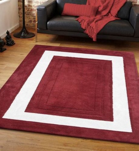 Smooth Plain Maroon & White Hand Tufted Carpet
