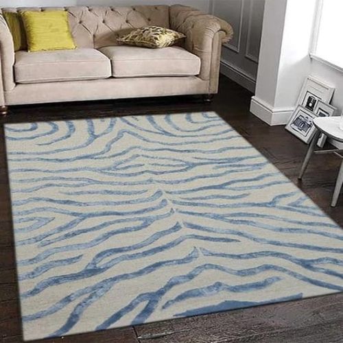 Striped Smooth Woolen Soft Hand Tufted Carpet, Color : Grey & Blue