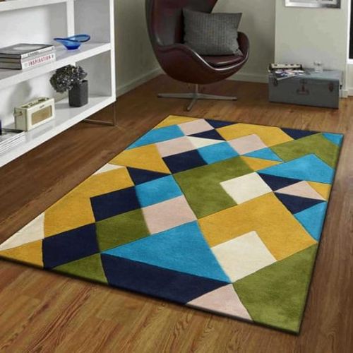 Printed Woolen Smooth Multicolor Abstract Design Hand Tufted Carpet