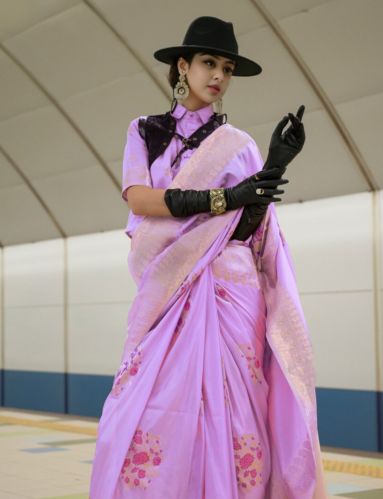 Jay Shreenathji Unstitched Weaving Ladies Violate Silk Sarees