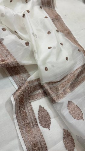 Stitched Kora Organza Buti Silk Saree, Color : White Traditional