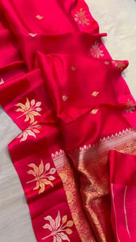 Stitched Red Boota Pure Katan Silk Saree, Speciality : Dry Cleaning