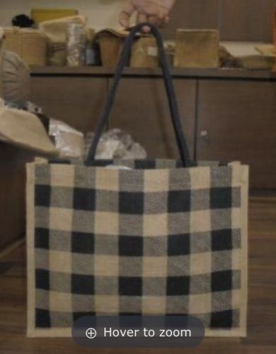 Laminated Natural Jute Bag with Black Rope Handle