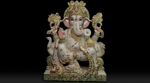  Lord Ganesha Ji White Marble Statue, Surface Treatment : Polished