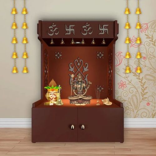 Carved Polished Focus Light Brown Wooden Temple Antique for House