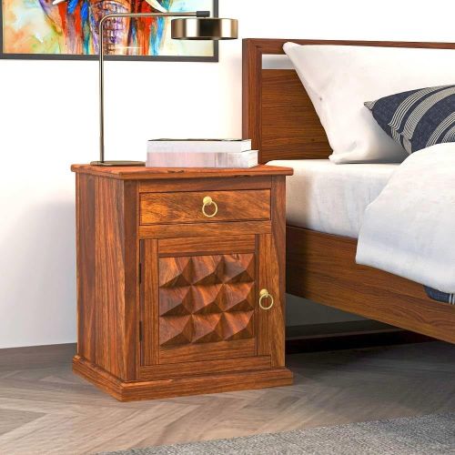 Polished Wooden Bedside Table, Color : Brown for Bedroom